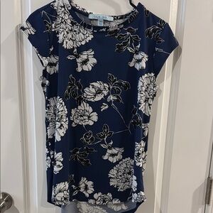 Blue Sol Navy and White Floral Blouse